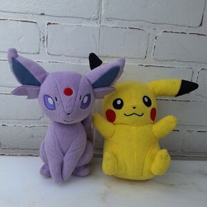 2 Pikachu Center Plush Stuffed Animal 7" tall 2017 Pokemon Plush